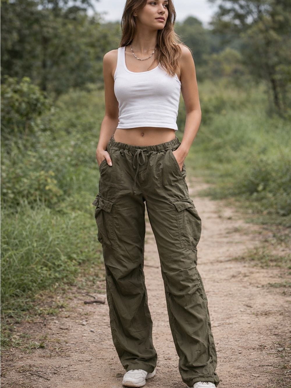 Aritzia TNA Surplus Division Cargo Pant Green Sz XS High Rise Utility Drawstring